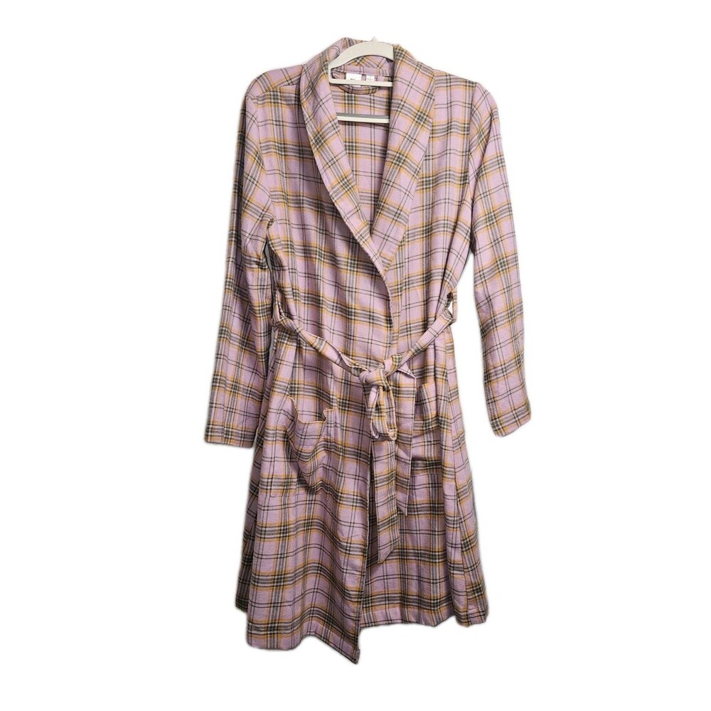 BP. Robe Womens S Pink Plaid Kimono Belted Tie Collared Long Sleeve Nordstrom